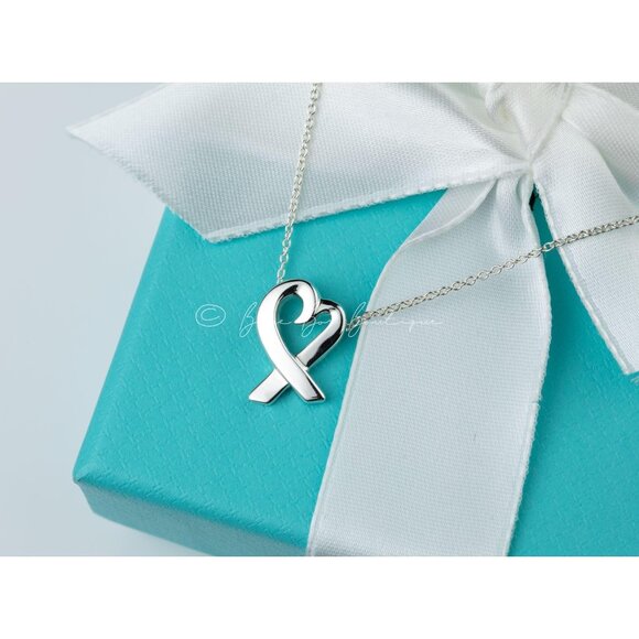 TIFFANY & Co. Sterling 925 Silver Paloma Picasso Loving Heart Necklace 16" Chain - Picture 7 of 8
